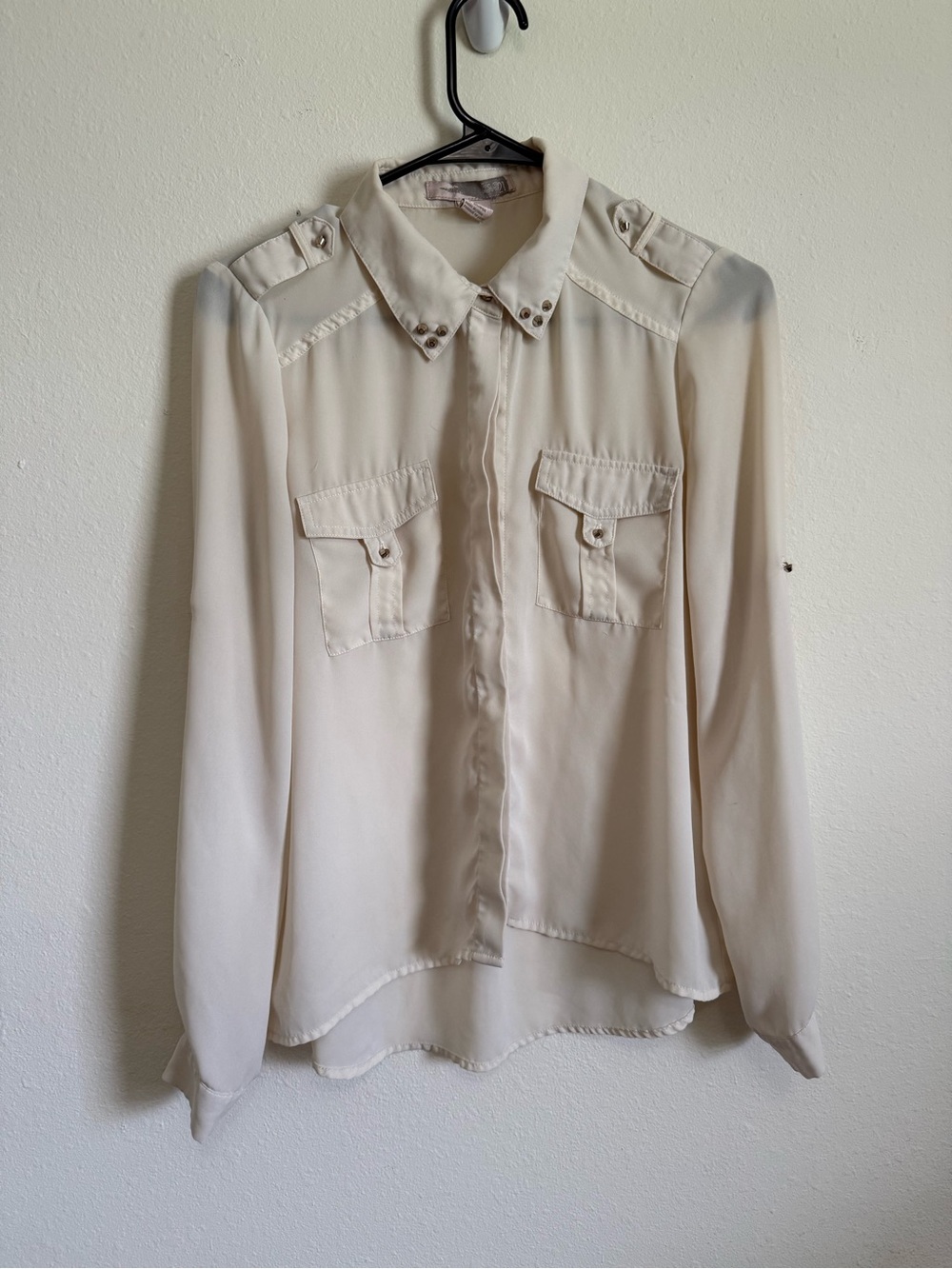 Forever 21 Cream Stud-Detail Button Down Shirt